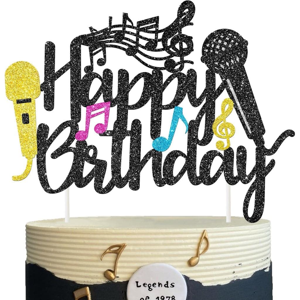 Topo de Bolo em Forma de Microfone com Glitter, Decorações de Festa de Aniversário, Decorações de Bolo para Amantes de M