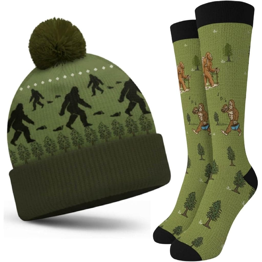 Berlune 2 Peças Presentes de Dia dos Namorados: Gorro de Tricô com Pés de Sasquatch e Meias Confortáveis, Presentes de I