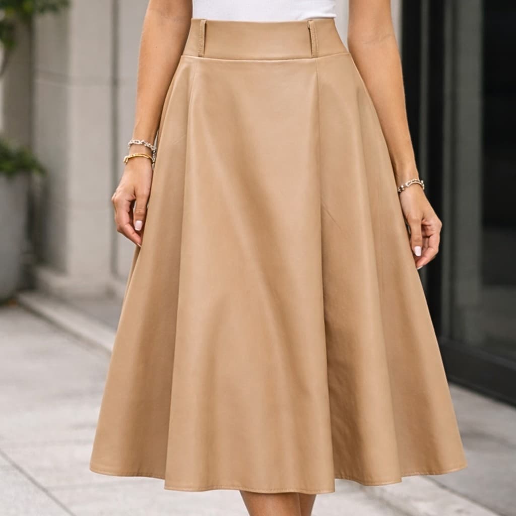 Saia Feminina Longa MIDI em Corino Estilo marcante