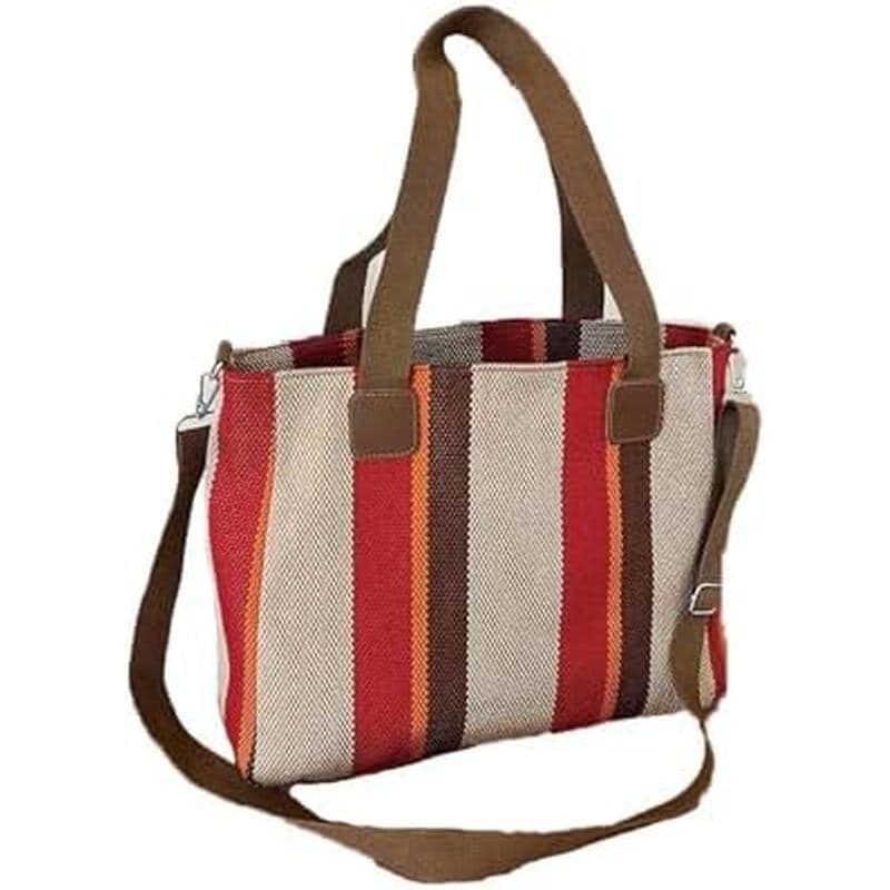 Sacola Feminina Listrada De Grande Capacidade , Elegante , Casual , Chique , Portátil , Ombro , Crossbody , De Tecido ,