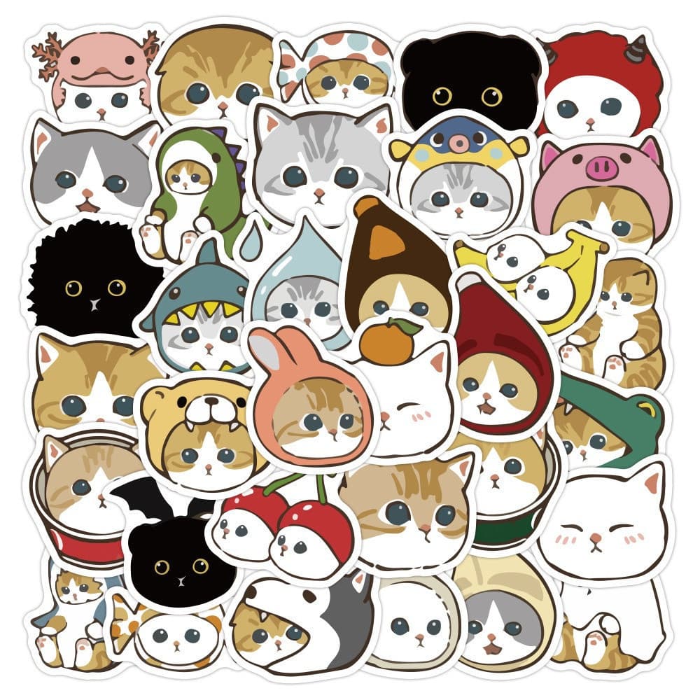 Kit com 40 adesivos de gatinhos em estilo cartoon para caderno, copo e celular