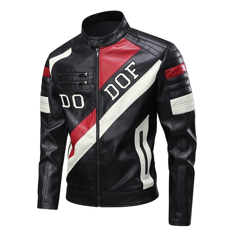 Nova Chegada Jaqueta De Couro Com Gola Alta Masculina , Emenda Exclusiva Bordada Motociclista Corrida Motocicleta Outwea