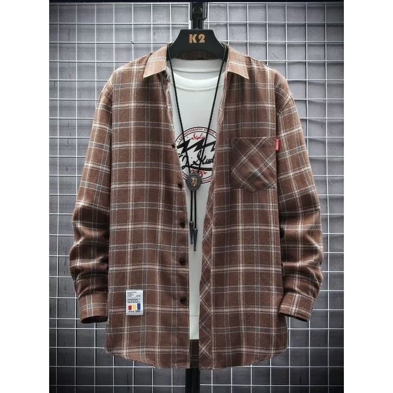 2026 novo estilo primavera outono estilo estudantes do ensino médio camisa xadrez de manga comprida meninos camisa juven