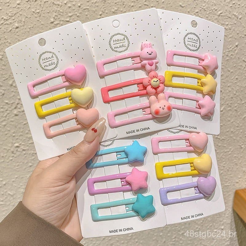 Presilhas de cabelo infantis em formato de estrela, coloridas e fofas, presilhas para franjas laterais, grampos de cabel
