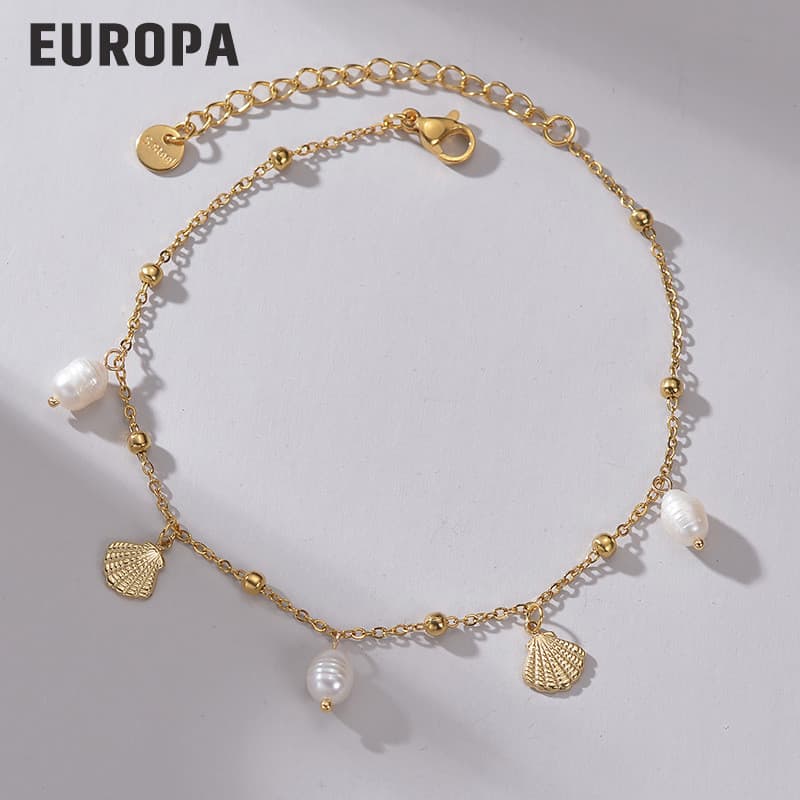 14K ouro estilo coreano simples temperamento concha pingente tornozeleira feminina elegante luz luxo pérola pé ornamento