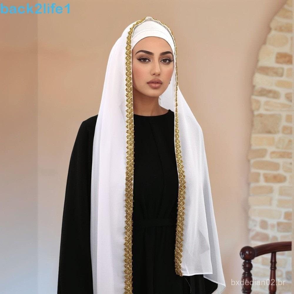 BACK2LIFE1 Eid al-Fitr Hijab , Lenço De Cobertura Modesto De Material De Chiffon Macio E Respirável , Envoltório De Xale