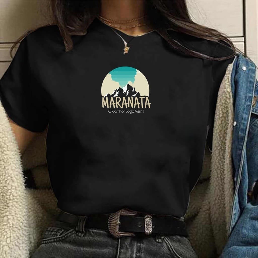 Camiseta Streetwear feminina de algodao preta Maranata Senhor 100% Algodão Envio Imediato