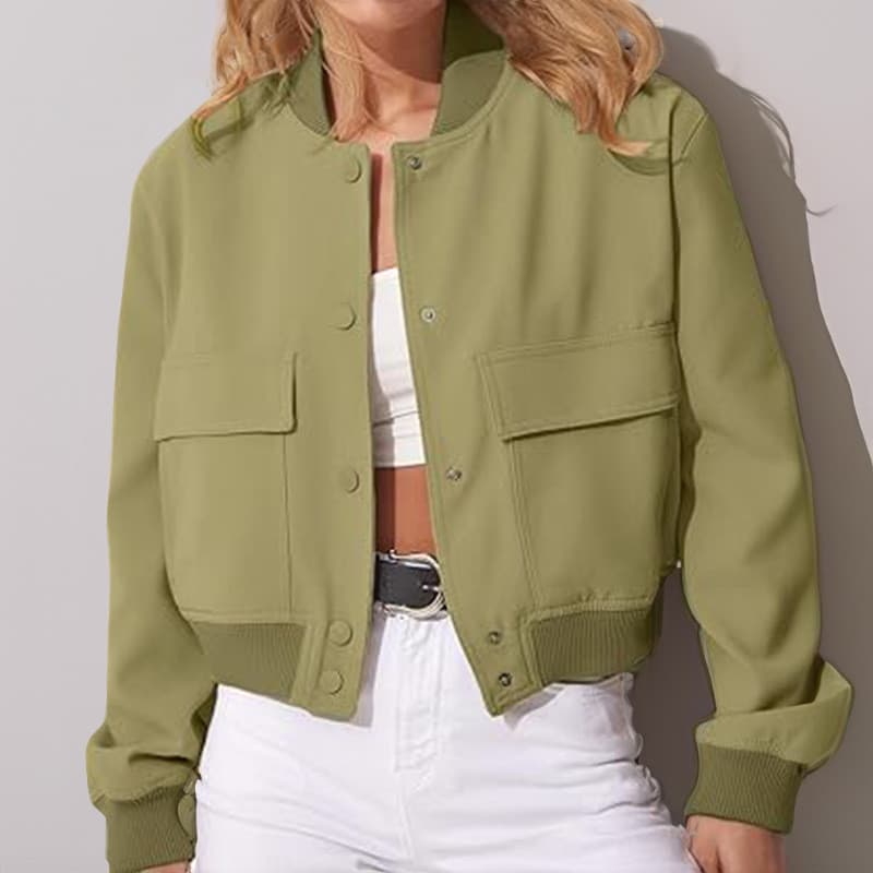 Camisa De Beisebol Feminina De Inverno Com Gola Grande E Bolso