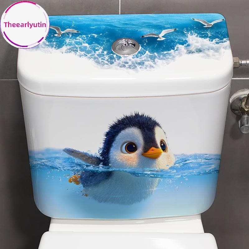 theearlyutin Criativo Auto-Adesivo Bonito Pinguim Toalete Stiers À Prova Dwaterproof Água Decalques Do Banheiro Decoraçã