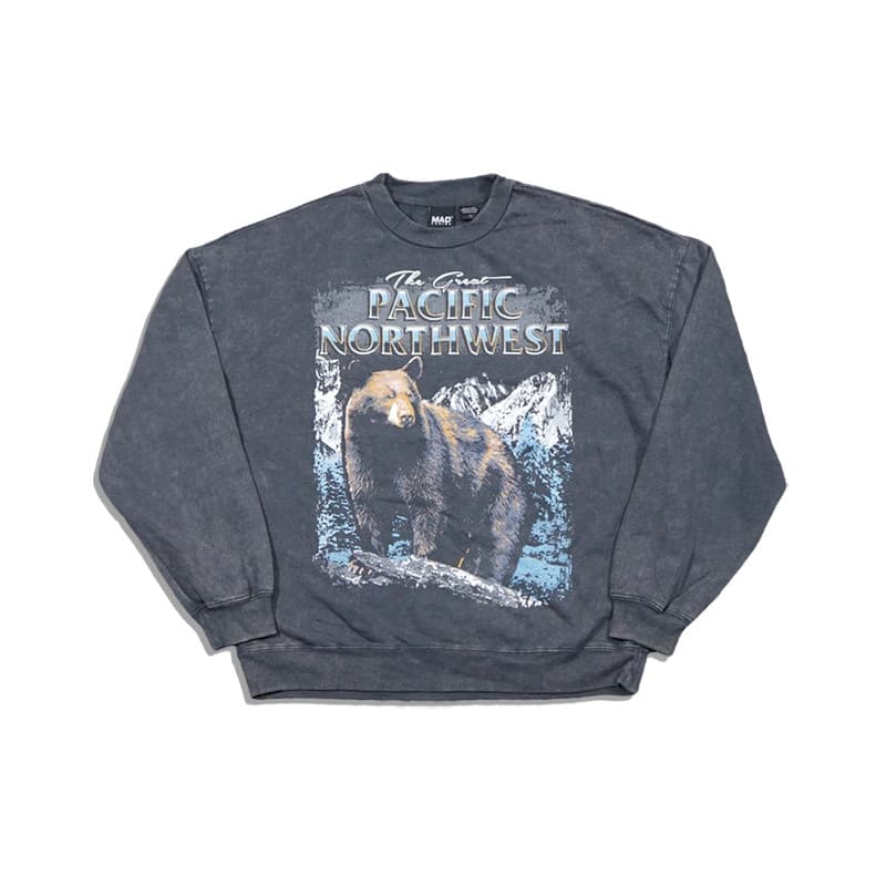 Bonito na moda rua Casual urso marrom impressão perfil solto grande ombro caído Design lavado angustiado em torno do pes