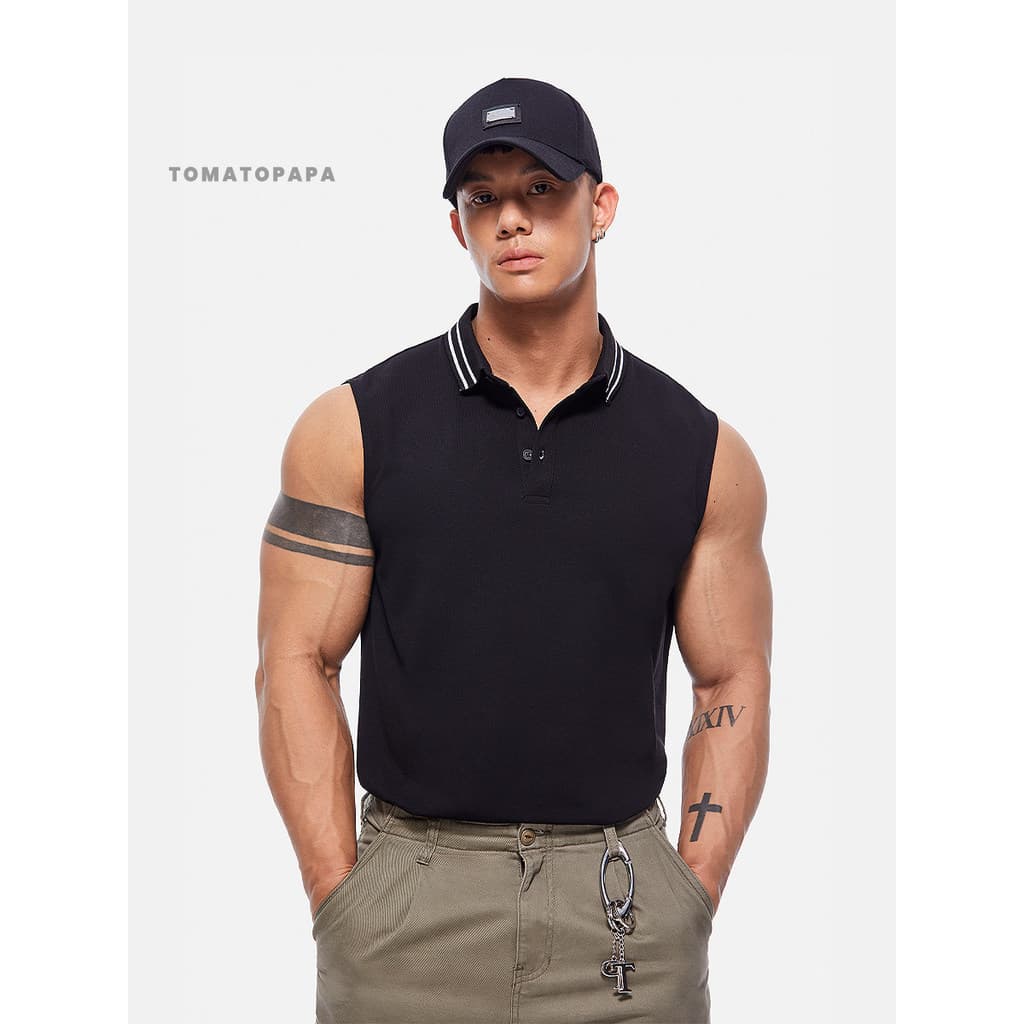 TOMATEPAPA Novo Estilo POLO Colete Sem Mangas Lapela Camisa Simples Cor Sólida Colete de Treinamento Fitness Top Masculi
