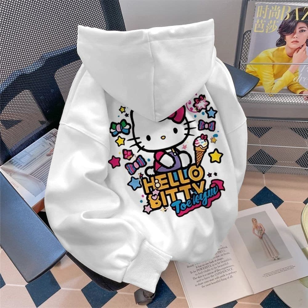 Moletom Feminino Blusa de Frio Japonês Doce Estilo Hello Kitty Universitário Desenho Animado Jovem