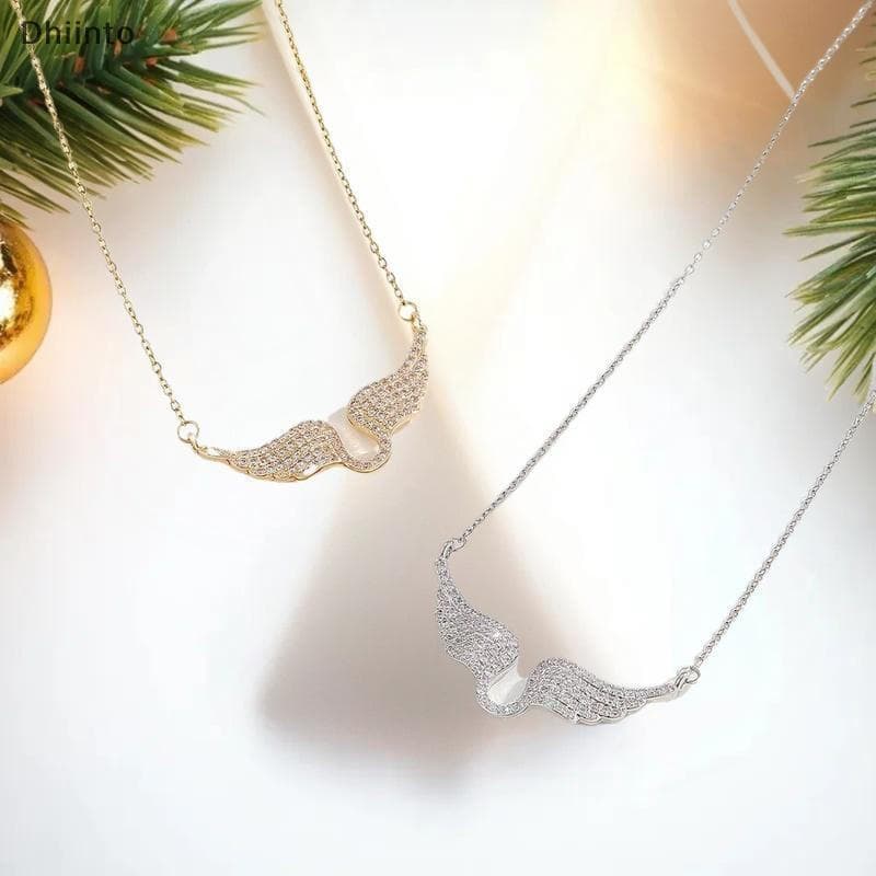 [Dhiint] Colar Feminino Com Asa De Anjo , Temperamento Moderno Incrustado , Corrente De Clavícula De Aço Titânio Em