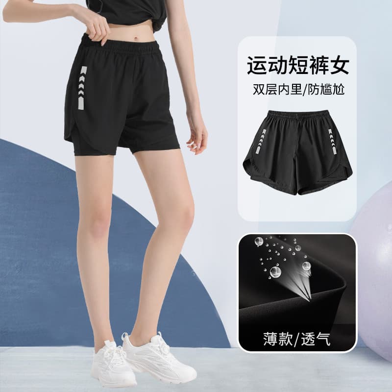 Shorts esportivos femininos, camada dupla, Anti-constrangimento, verão, solto, secagem rápida, Yoga, Fitness, tamanho gr