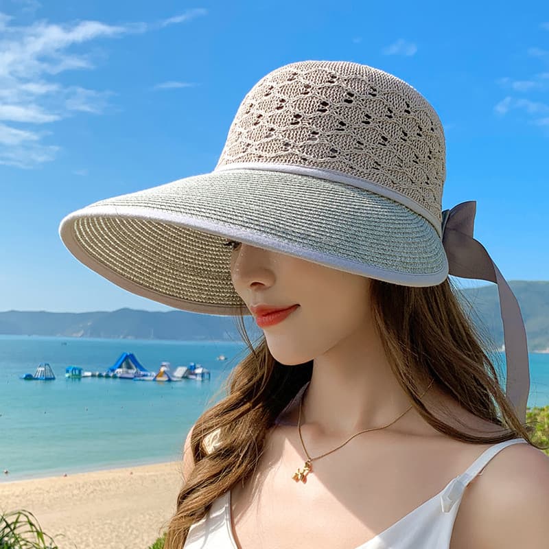 Chapéu legal feminino verão protetor solar guarda-sol chapéu de palha oco moda versão coreana chapéu de sol capa rosto p