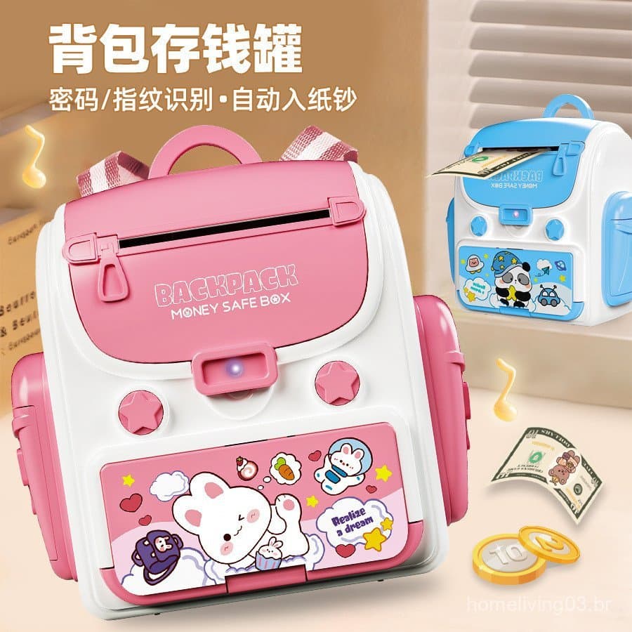 Cofrinho Infantil Grande com Desenho Animado, Rolagem Automática de Moedas, Grande Capacidade, Desbloqueio por Senha, Co