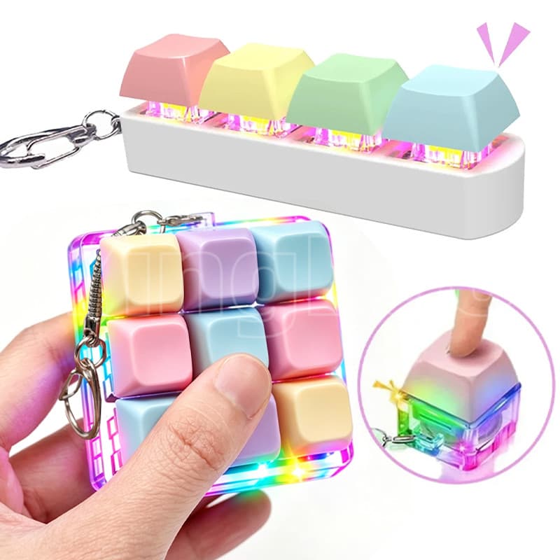 Brinquedo De Inquietação De Teclado Iluminado Por LED , Chaveiro De 9 Em 1 , Botão De Descompressão , Clicker De Dedo ,