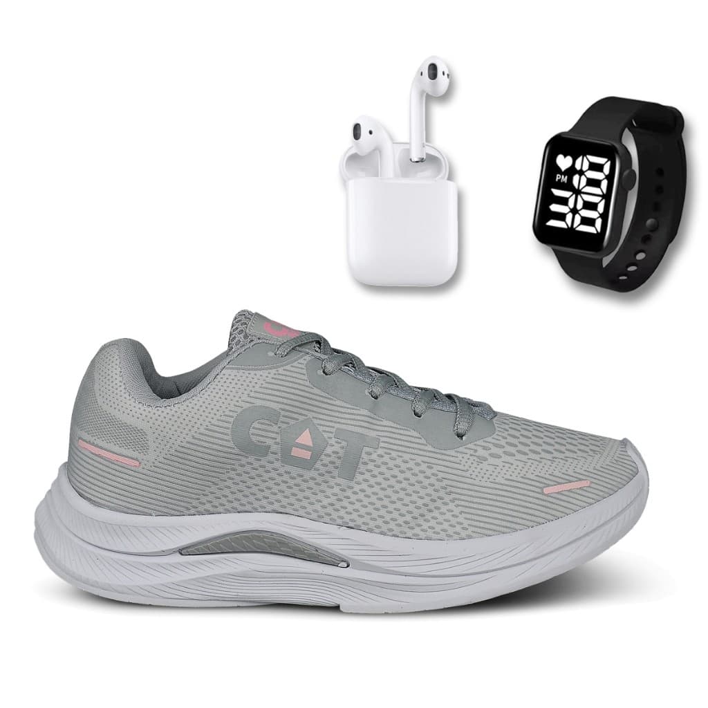 Tênis Feminino Catboots High Caminhada Academia Corrida + Fone + Relógio Led
