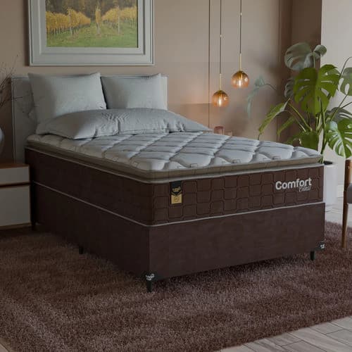 Cama Box Viúva + Colchão Comfort Class Pillow Top 128x188  Marrom/suede Marrom