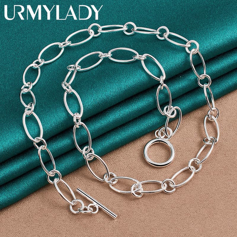 URMYLADY 925 Prata Esterlina OT Fivela 18 Polegada Colar Para Mulheres Homens Moda Casamento Charme Jóias