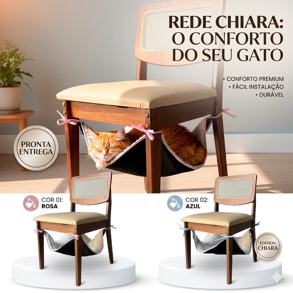Rede De Cadeira Para Gatos Chiara Impermeável Suspensa Reforçada Caminha Pet Confortável