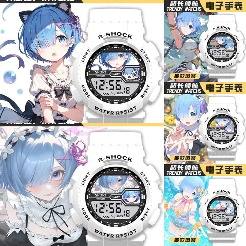 Re Zero-Começando a Vida em Outro Mundo Rem Relógio Eletrônico Mostrador Grande Luminoso Relógio Eletrônico Esportivo Mu