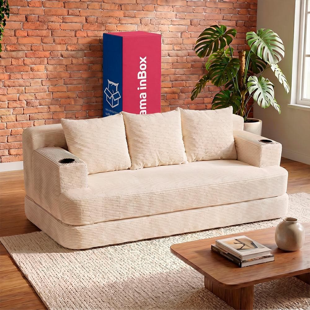 Sofá Cama Nami 1,88m Xpand Tech Tecido Velourê Bege Cama inBox