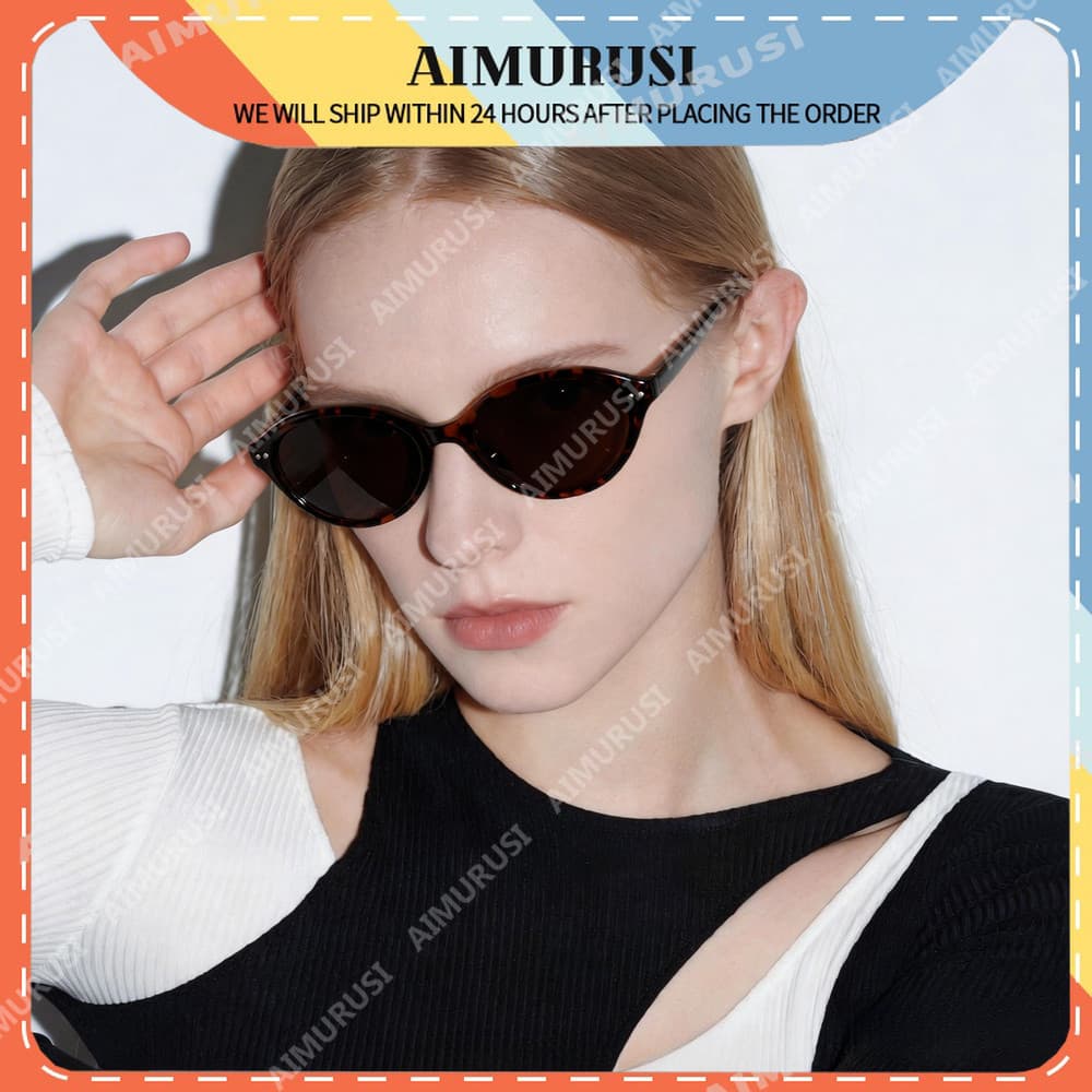 (AIMURUSI) Nova Chegada TR90 Material Arroz Decoração De Unhas Oval Armação Pequena Óculos De Sol Femininos Elegante Ret