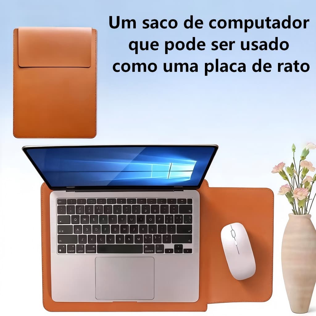 Mochila para notebook de alta qualidade, couro, 14 a 16 polegadas, com suporte e bolsa para carregador