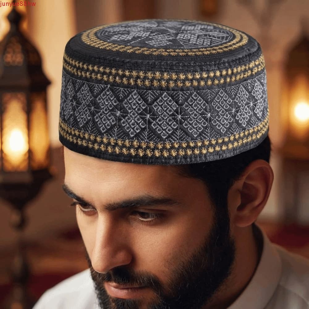 Boné Plano JUNYUE Islam , Chapéu De Adoração Redondo Estilo Étnico , Gorro Bordado Fino E Confortável Respirável