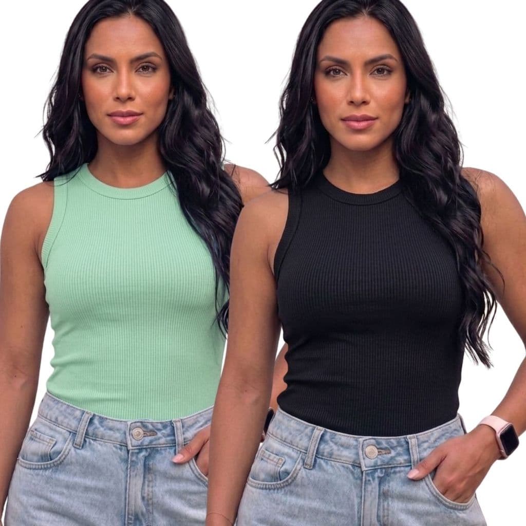 Regata Feminina Canelada Ribana Sem Transparência Alta Elasticidade Básica Premium Moda