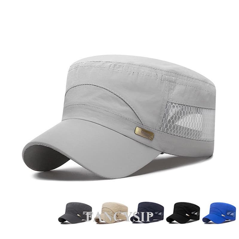 Bonés Militares Quick Dry Para Homens De Verão Beisebol Flat Top Mulheres Do Exército Exterior Malha Respirável