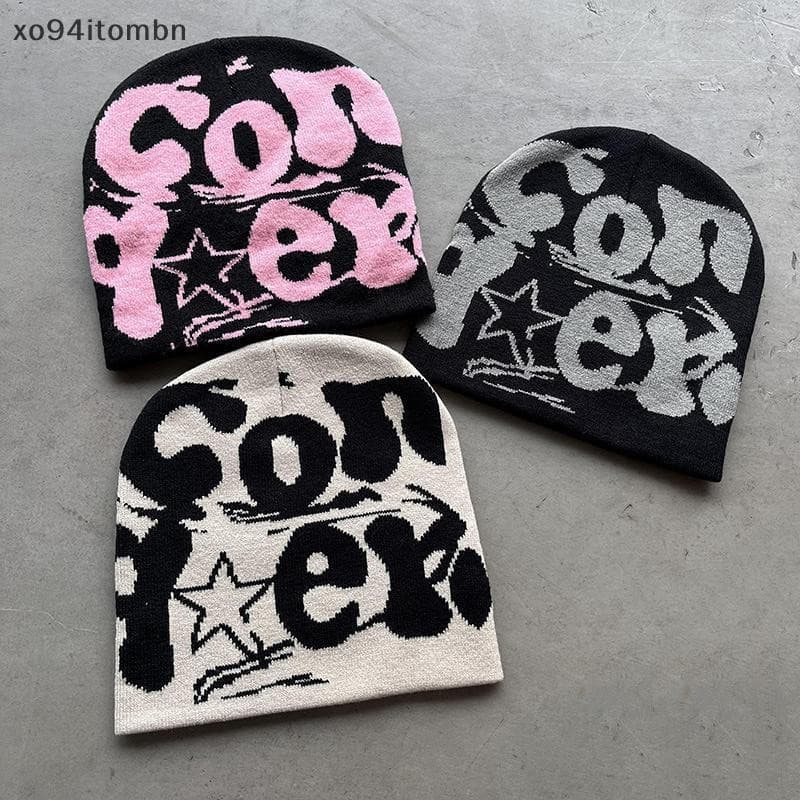 itens Vintage Y2K Lã Acrílico Chapéu De Malha Feminino Gorro Inverno Quente Gorros Harajuku Hip Hop Casual Crânios Boné