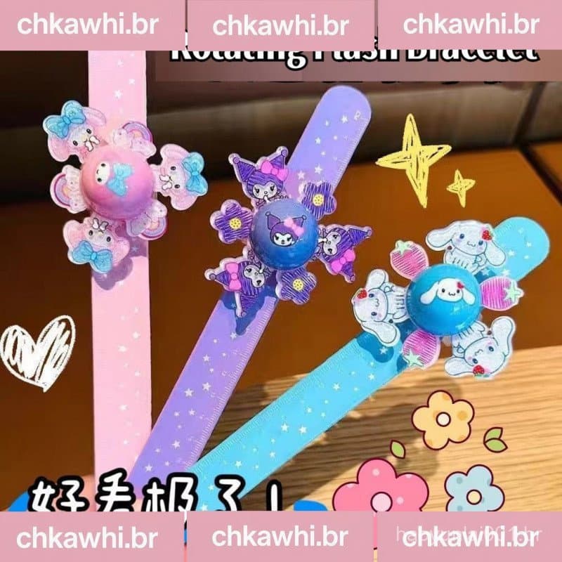 Sanrio Cartoon Girando Flash Pulseira Anel Pop Luminoso Com Luz Giroscópio Para Crianças Brinquedos