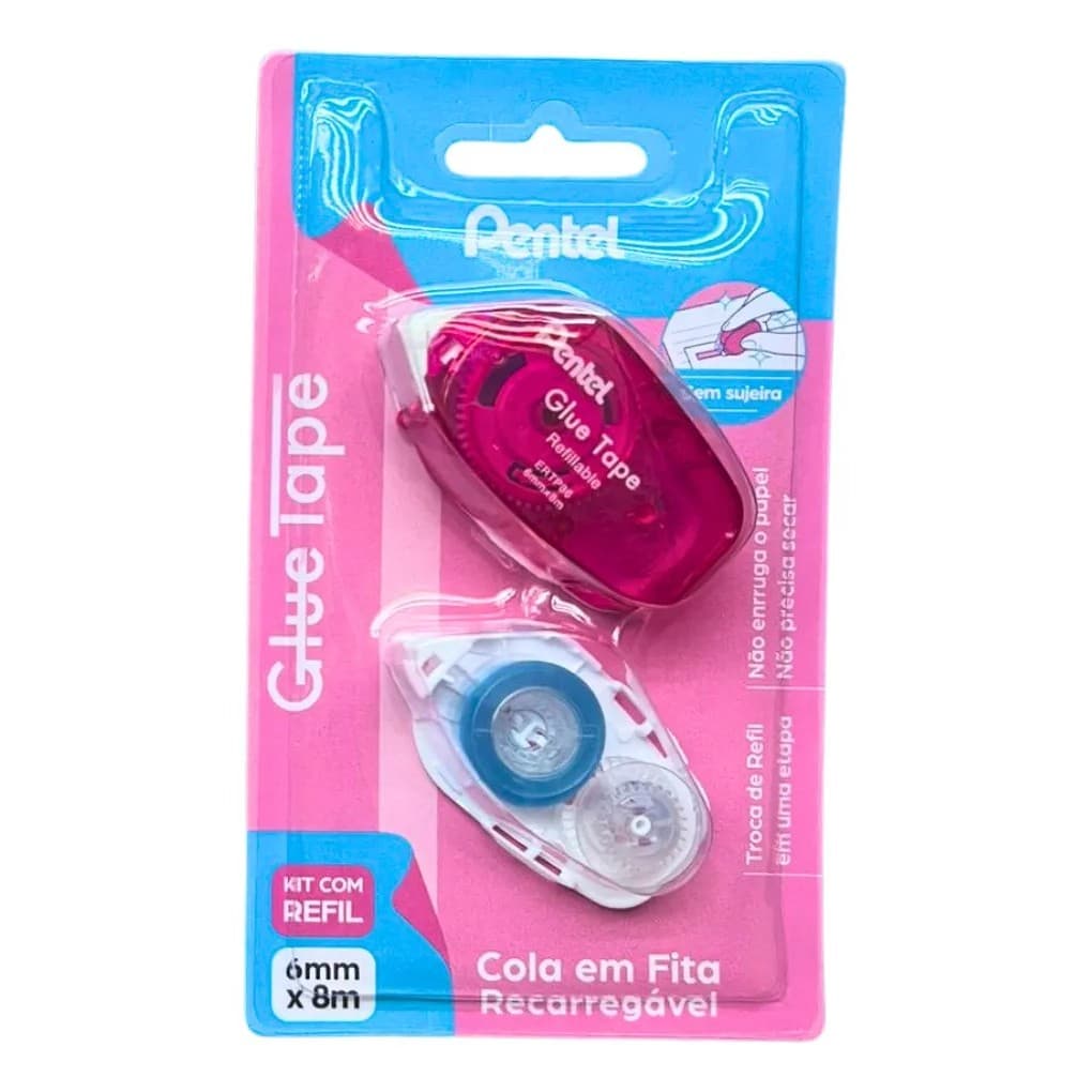 COLA EM FITA RECARREGAVEL ROSA + REFIL PENTEL