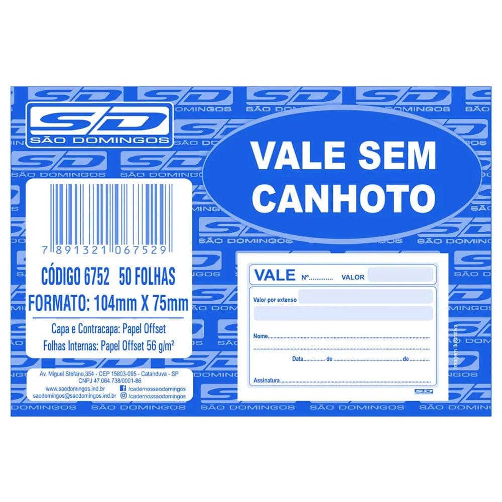 Bloco Vale Sem Canhoto 50 Folhas Kit 20 Blocos Animativa