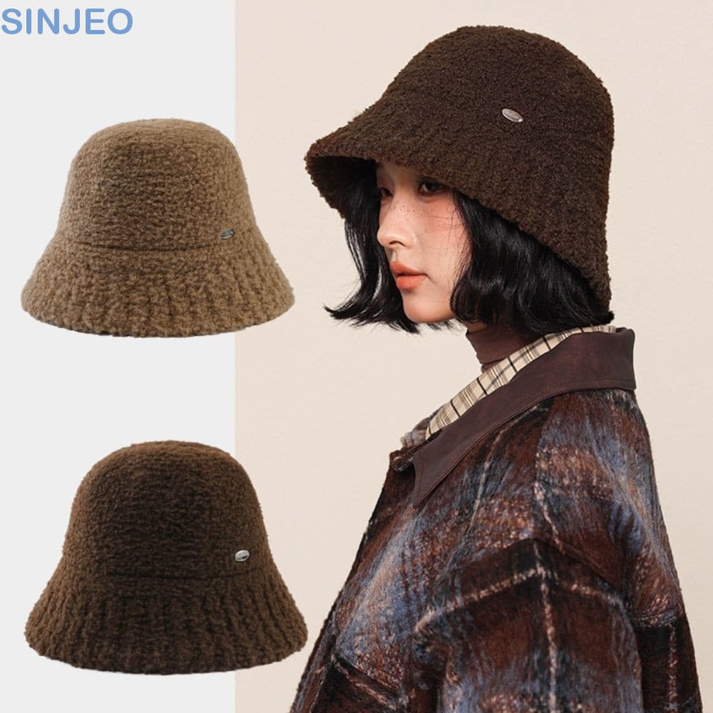 Bonés De Pescador De Pelúcia SINJEO , Chapéu Balde Feminino De Aba Larga Para Manter O Calor Casual Espesso E Quente