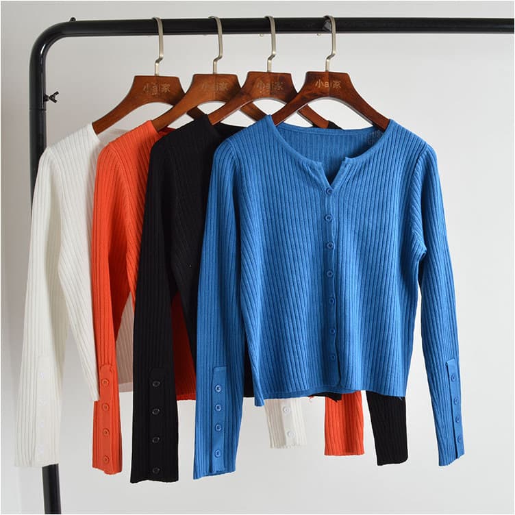 Primavera outono novo estilo feminino cor sólida All-Match jaqueta Cardigan feminino mais magro olhar fino-ajuste malhas