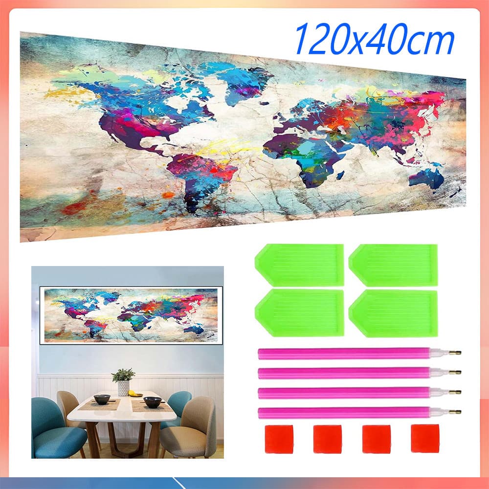 Conjunto de pintura diamante 120x40cm impressão mundial diy pintura diamante