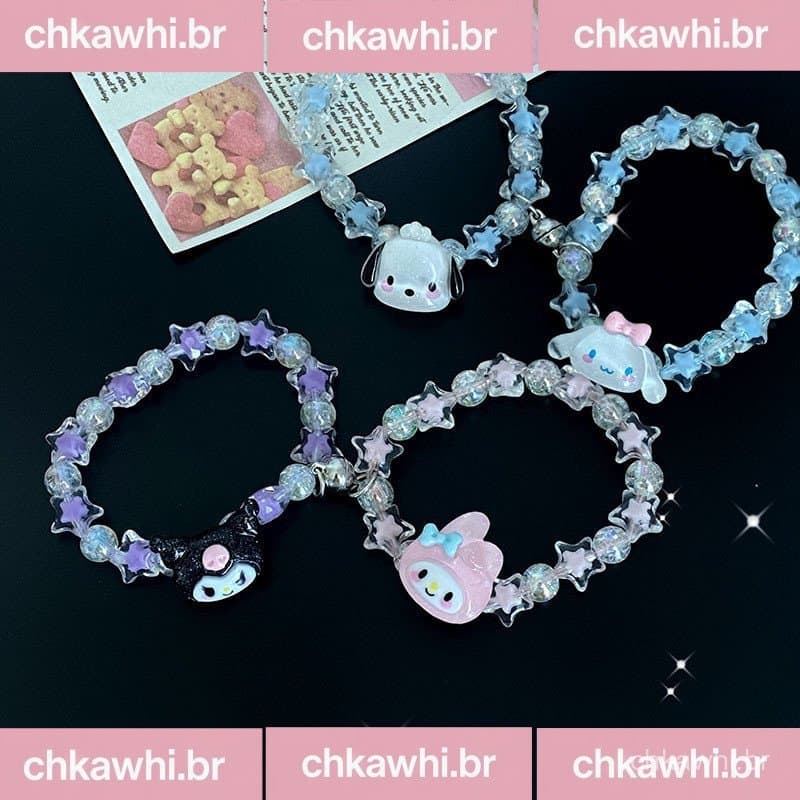 2 Pçs/set Contas De Cristal Magnético Pulseira Bonito Dos Desenhos Animados Kuromi Melody Cinnamoroll Casal Para Amigos