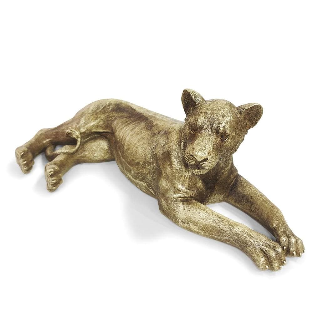 Leoa em Pose Deitada Decorativa 19x48cm