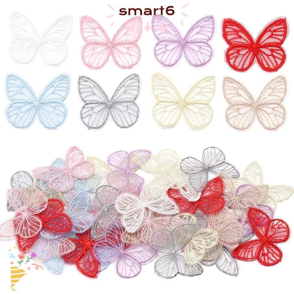 SMART6 100 Peças Apliques De Borboleta De Renda Bordada , Chiffon De 4.5 Cm , Faça Você Mesmo Feito À Mão