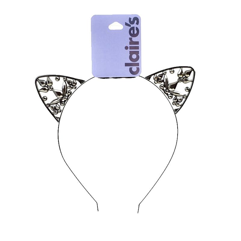 DA4 faixa de cabeça com orelha de gato, acessórios para cabelo de elfo, incrustados com pedras preciosas, cor de aço pre