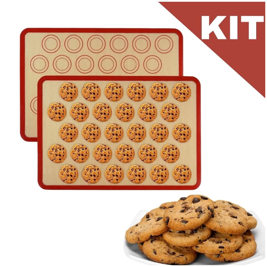 KIT Tapete De Silicone E Fibra De Vidro Culinário 42x30cm Poder Usar No Forno Casa