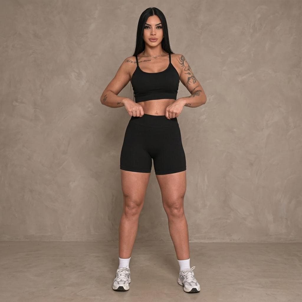 Conjunto Fitness Feminino Short e Top Básico Academia Cintura Alta Academia Tendençia Verão