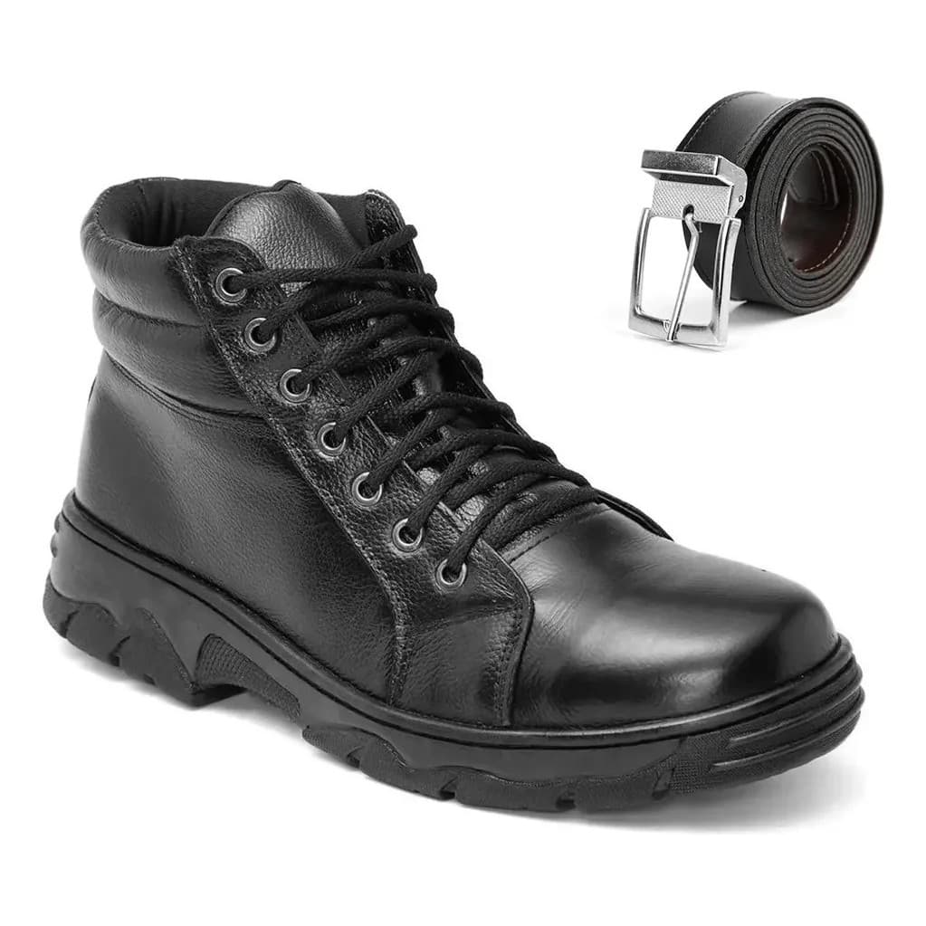Bota Coturno Casual Adventure Motociclista Couro Legitimo Bota Para Segurança Vigilante PM + Cinto
