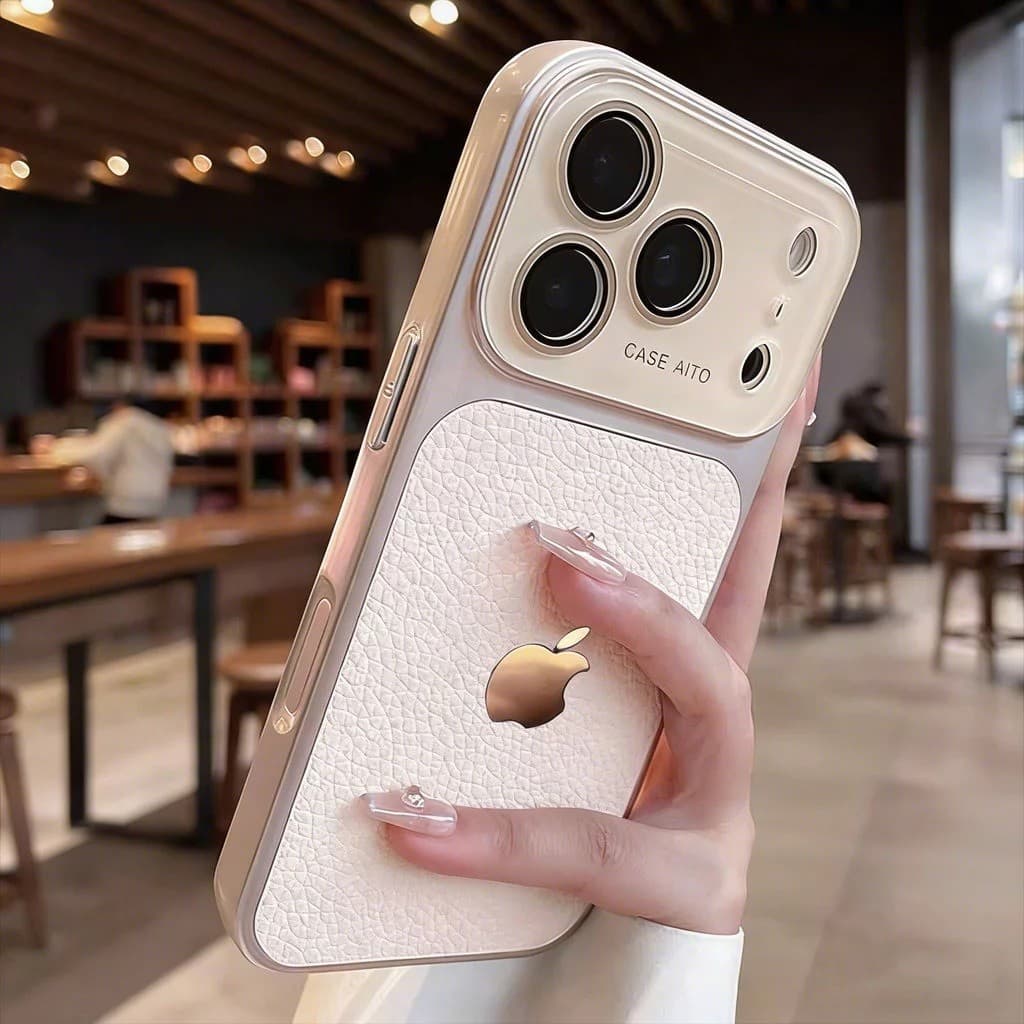 Luxo HD Caso De Câmera De Vidro Duro Para iPhone 17 16 15 14 13 12 Pro Max PC Textura De Couro Capa À Prova De Choque