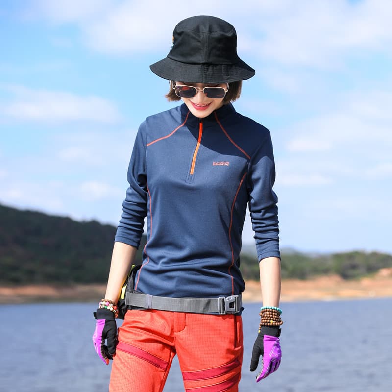Roupas de secagem rápida ao ar livre femininas camiseta de manga comprida Slim fit Look mais fino absorvente de suor Bre