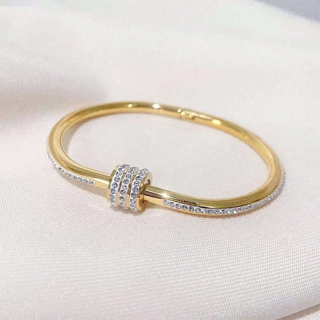 1 Peça Pulseira Cilíndrica De Strass Glamoroso – Unissex Brilhante Ajustável Para Uso Diário E Noite
