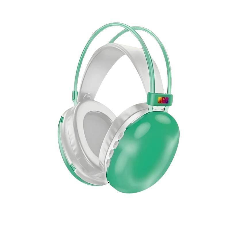 Fone de Ouvido Verde Sem Fio Bluetooth LED RGB Recarregável